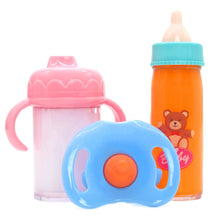 Load image into Gallery viewer, Baby Doll Feeding Bottle Set Baby Care Toy Stroller 2pcs Milk And Juice Bottles With Toy Pacifier Baby Doll Accessories
