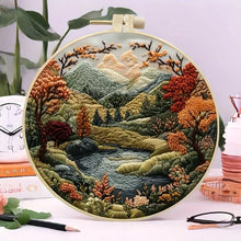 Load image into Gallery viewer, Beginners Hand Embroidery Kit - Mountain &amp; Moon Landscape with Fabric &amp; Threads
