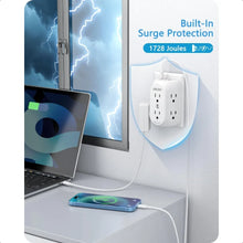 Load image into Gallery viewer, 2 Prong Power Strip 3 to 2 Prong Grounding Adapter 6 Outlet PD20W 2 USB A Port 1728J Surge Protector 3Sided Wide Spaced Extende
