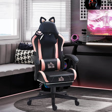 Load image into Gallery viewer, Gaming Chair with Cat Ears, Reclining Faux Leather Computer Chair with Footrest, Lumbar Support and Headrest, Height Adjustable

