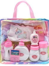 Load image into Gallery viewer, Baby Doll Feeding Bottle Set Baby Care Toy Stroller 2pcs Milk And Juice Bottles With Toy Pacifier Baby Doll Accessories
