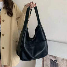 Load image into Gallery viewer, Large Capacity Black Leather Tote Bag – Women’s Casual Shoulder Bag
