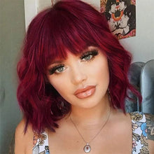 Load image into Gallery viewer, Short Wavy Bob Wigs with Bangs for Women Short Bob Curly Wig Synthetic Hair Wavy Wigs Heat Resistant Fiber Wig
