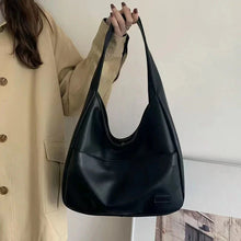 Load image into Gallery viewer, Large Capacity Black Leather Tote Bag – Women’s Casual Shoulder Bag
