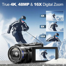 Load image into Gallery viewer, NBD 4K HD&amp;48MP Camcorder Video Camera With Wi-Fi &amp; App Control,Video Recorder with 3X Battery Life, 16X Zoom, 270° IPS Screen
