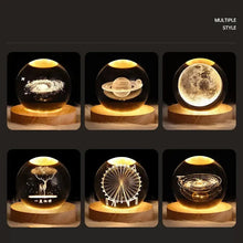 Load image into Gallery viewer, Kids LED Crystal Ball Lamp – 3D Moon &amp; Galaxy Table Decor Toy
