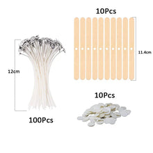 Load image into Gallery viewer, 120Pcs Waxed Cotton Candle Wicks with Metal Stand – Smokeless Pre-Waxed Wick Set for DIY Candle Making, Soy &amp; Paraffin Wax Supplies
