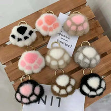 Load image into Gallery viewer, Cat Paw Plush Keychain – Cute Fluffy Faux Fur Pendant for Bags &amp; Keys
