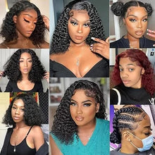 Load image into Gallery viewer, Short Curly Bob Wigs Human Hair 100% Water Wave Bob Wig Pre Plucked 13x4 Frontal Lace Front Human Hair Wigs For Women On Sale
