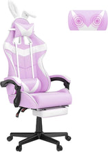 Load image into Gallery viewer, Light Blue Gaming Chair with Footrest,Lovely Cute Bunny Computer Gamer Chair,Kawaii Desk Chair
