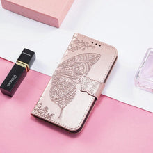 Load image into Gallery viewer, Luxury Pink Butterfly Flower Wallet Flip Case For iPhone 14 Pro Max 13 12 Classic Simple Leather Wallet Case with Card Holder Kickstand Wrist Strap Flip Cover for iPhone
