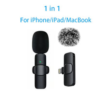 Load image into Gallery viewer, New Wireless Lavalier Microphone Portable Audio Video Recording Mini Microphone for iPhone Android PC Camera Live Gaming Phone
