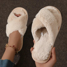 Load image into Gallery viewer, Cross Warm Fluffy Furry Slippers Women Lightweight Flat Heels Fur Slides Woman Autumn Winter Open Toe Non Slip Home Floor Shoes
