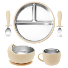 Load image into Gallery viewer, 5PCS Baby Feeding Set Stainless Steel Plates with Silicone Sucker

