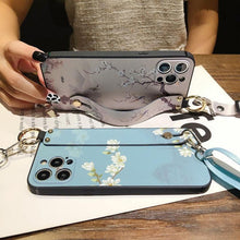 Load image into Gallery viewer, Ultra Luxury Case Cute Flower Design with Ring Kickstand Soft Crossbody Phone Cover for iPhone 13 14 Pro Max Case Fashion Crossbody Shoulder Strap Flower Leaf Phone Holder Cover for iPhone 12 11 X XR XS 7 8 Plus
