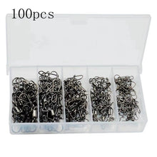 Load image into Gallery viewer, 50pc/box Stainless Steel Fishing Connector Pin Bearing Rolling Swivel with Snap Fishhook Lure Accessories
