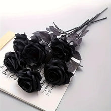 Load image into Gallery viewer, Artificial Black Roses Fake Flowers, Long Stem, with No Container, for Halloween, Home Decor, Wedding Party, Tabletop
