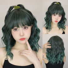 Load image into Gallery viewer, Short Wavy Wine Red Synthetic Wigs for Women Curly Lolita Wigs With Bangs Shoulder Length Wigs Natural Looking Daily Cosplay
