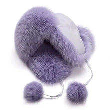 Load image into Gallery viewer, 2025 100% Real Fox Fur Hats Women's Russian Ushanka Aviator Trapper Snow Skiing Hat Caps Earflap Winter Raccoon Fur Bomber Hat
