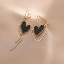 Load image into Gallery viewer, Korean Black Heart Dangle Earrings – Asymmetric Love Drop Jewelry
