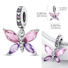 Load image into Gallery viewer, 925 Sterling Silver Pink Butterfly &amp; Luminous Firefly Charm – Dangle Bead for Bracelet or Necklace | Elegant DIY Jewelry Gift for Women
