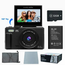 Load image into Gallery viewer, 4K Digital Camera for Photography and 18X Digital Zoom Camera 64MP Compact Vlogging Camera 3'' 180° Flip Screen with Flash
