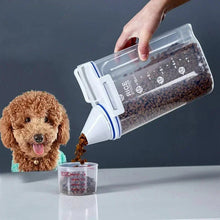 Load image into Gallery viewer, Airtight Pet Food Storage Container with Measuring Cup – 1.5kg/2kg Plastic Dog &amp; Cat Food Pail, Moisture-Proof Sealed Jar
