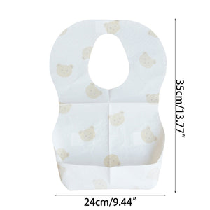 50-Pack Disposable Bibs for Babies Aged 6 Months to 2 Years Cartoon Bear Feeding Bib for Boy Girl Non-woven Drool Towel