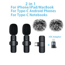 Load image into Gallery viewer, New Wireless Lavalier Microphone Portable Audio Video Recording Mini Microphone for iPhone Android PC Camera Live Gaming Phone

