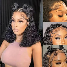 Load image into Gallery viewer, Short Curly Bob Wigs Human Hair 100% Water Wave Bob Wig Pre Plucked 13x4 Frontal Lace Front Human Hair Wigs For Women On Sale
