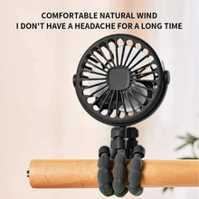 Load image into Gallery viewer, Multifunctional Stroller Mini Fan with USB Charging &amp; Phone Holder

