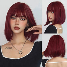 Load image into Gallery viewer, Short Straight Bob Wigs for Women Black Brown Synthetic Natural Hair Wig with Bangs Heat Resistant Cosplay Daily Use Hair
