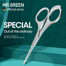 Load image into Gallery viewer, MR.GREEN Nose Hair Scissor Makeup Scissors Surgical Grade Stainless Steel Face fine Hair Removal Tools  With Rounded tips
