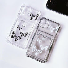 Load image into Gallery viewer, Transparent Butterfly Pattern Case For iPhone 14 Plus 13 12 11 Pro Max X XR XS Max Soft Card Slot Pocket Holder Wallet Cover Cute Butterfly Glitter Clear Phone Case Protective Cover With Card Holder
