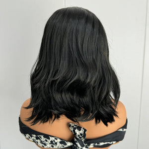 Short Wavy Black Curly Bob Wigs for Women Synthetic Free Part Shoulder Length Short Body Wave Glueless 13X4 Lace Front wigs