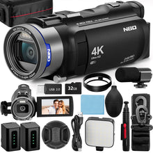 Load image into Gallery viewer, NBD 4K HD&amp;48MP Camcorder Video Camera With Wi-Fi &amp; App Control,Video Recorder with 3X Battery Life, 16X Zoom, 270° IPS Screen
