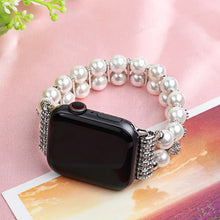 Load image into Gallery viewer, Pearl Strap for Apple Watch Band 8 Ultra 49mm Women Beaded Steel Jewelry Elastic Iwatch Series 7 6 SE 5 4 3 44mm 40mm 42 45 41mm
