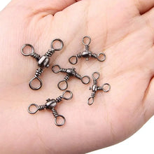 Load image into Gallery viewer, 50PCS/Bag Fishing Accessories Black Nickel Plating Three-Prong Connector T-Swivel Sub-Line Splitter Outdoor Fishing Bazi Ring
