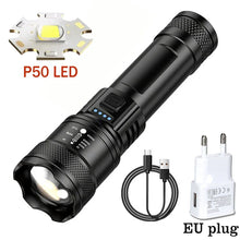 Load image into Gallery viewer, High Strong Power Led Flashlights 2000LM Tactical Torch with Display Light USB Charging Camping Fishing Emergency Zoom Lantern
