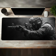Load image into Gallery viewer, Tactical Soldier XXL Gaming Mouse Pad – Non-Slip Rubber Desk Mat with Stitched Edges &amp; Lycra Surface for FPS Gamers
