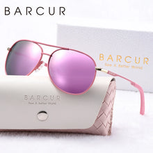 Load image into Gallery viewer, BARCUR Women’s Pink Metal Comfortable Fashionable Frame Polarized Sunglasses – Lightweight UV400 Blue Gradient Mirror Lenses Oval Fashion Shades for Summer Travel Beach Summer Outfits &amp; Stylish Apparel Accessories
