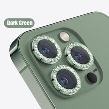 Load image into Gallery viewer, Glitter Diamond Rhinestones Metal Ring Camera Tempered Glass For iPhone 11 12 13 14 Pro Max Mini Plus Lens Protector Full Cover 9H Tempered Glass Camera Lens Protector Metal Single Ring Full Coverage Camera Lens Protector

