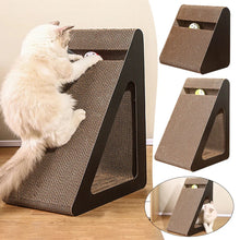 Load image into Gallery viewer, 2-in-1 Cat Scratcher Triangle Toy with Spinning Balls – Sturdy Corrugated Cardboard Anti-Scratch Board for Stress Relief &amp; Indoor Play
