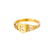 Load image into Gallery viewer, Fashion Hollow Initial Letter Heart Rings For Women Gold Color Stainless Steel A-Z Letter Ring Aesthetic Wedding Jewelry Gift
