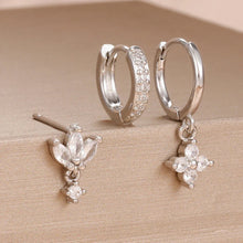 Load image into Gallery viewer, 3PCS Zircon Flower Dangle Earrings – Orange &amp; Blue Stainless Steel Set
