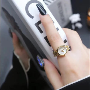 2023 Unique Imitation Watch Design with Gold Color Open Ring, Gothic Girls' Fashion Jewelry For Women Party Luxury Accessories