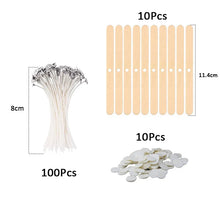 Load image into Gallery viewer, 120Pcs Waxed Cotton Candle Wicks with Metal Stand – Smokeless Pre-Waxed Wick Set for DIY Candle Making, Soy &amp; Paraffin Wax Supplies
