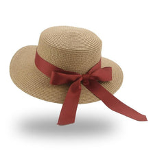Load image into Gallery viewer, Elegant Adult Bucket Hat Beach Summer Straw Hats for Women Beach Sun Straw Hat Wide Luxury Comfortable Hat  Flat Top Ribbon Bowknot Elegant Luxury Women Summer Hat 56-58cm
