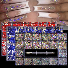 Load image into Gallery viewer, 21 Grid Nail Art Rhinestone Set - Multi-Style Flat Bottom Glass Diamonds
