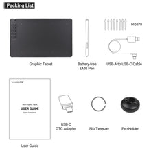 Load image into Gallery viewer, VINSA T1161 Graphics Drawing Tablet Ultra-thin Stylus 8 Pen Nibs Art Creation Sketch with 8192 Levels Pressure Battery-free
